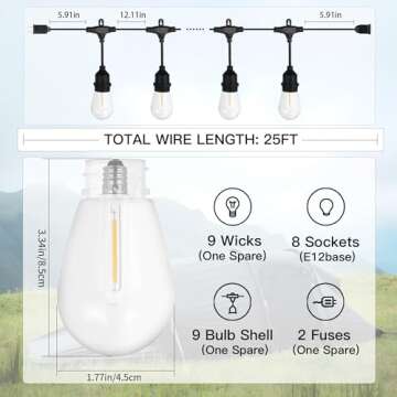 QJIAY 48 ft LED Outdoor Light Strings with Edison Vintage Shatter-Proof Bulbs and Commercial Grade W...