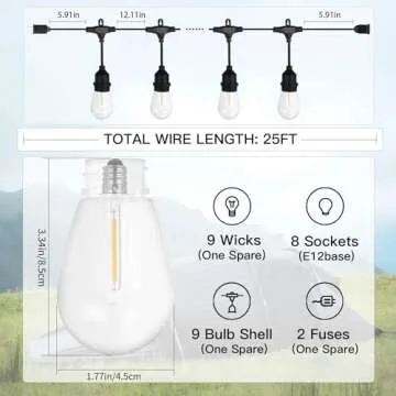 QJIAY 48 ft LED Outdoor Light Strings with Shatterproof Bulbs & Weatherproof Design