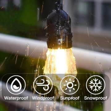 QJIAY 48 ft LED Outdoor Light Strings with Edison Vintage Shatter-Proof Bulbs and Commercial Grade Weatherproof Strings, Patio Trim, Patio Garden Trim Lights (25FT)