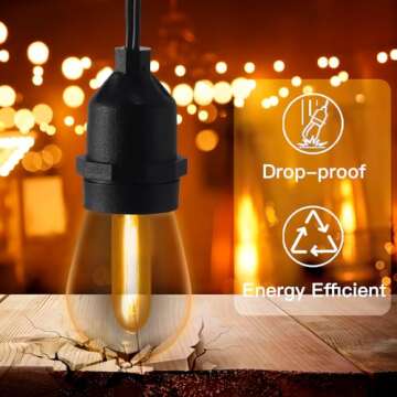 QJIAY 48 ft LED Outdoor Light Strings with Edison Vintage Shatter-Proof Bulbs and Commercial Grade Weatherproof Strings, Patio Trim, Patio Garden Trim Lights (25FT)