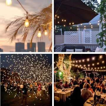 QJIAY 48 ft LED Outdoor Light Strings with Edison Vintage Shatter-Proof Bulbs and Commercial Grade Weatherproof Strings, Patio Trim, Patio Garden Trim Lights (25FT)