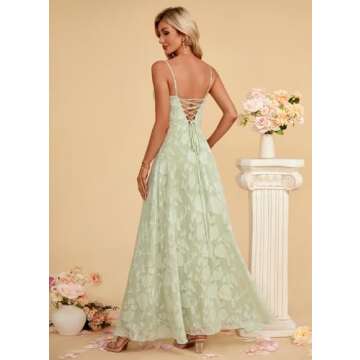 Kismissal Women's Elegant Wedding Guest Dress Spaghetti Straps Floral Sleeveless Formal Dress Maxi E...