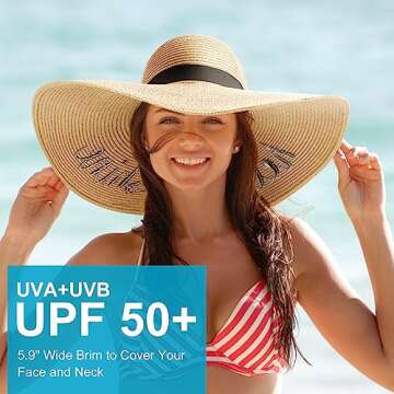 DRESHOW Big Straw Sun Hats for Women Floppy Foldable Roll up Beach Cap Sun Hat UPF 50+ Vacation Hone...