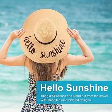 DRESHOW Big Straw Sun Hats for Women Floppy Foldable Roll up Beach Cap Sun Hat UPF 50+ Vacation Honeymoon Embroidered Hat