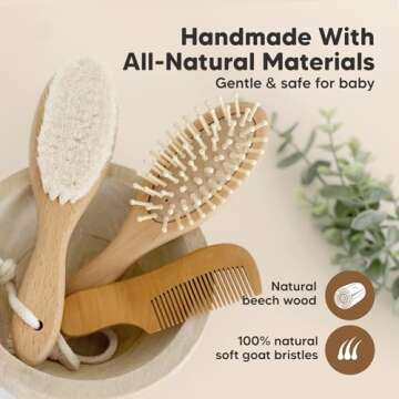 Baby Hair Brush and Comb Set for Newborn - Wooden Baby Hair Brush Set with Soft Goat Bristle, Baby Brush Set for Newborns Baby Brush and Comb Set Girl, Boy, Toddler Cradle Cap Brush (Oval, Walnut)