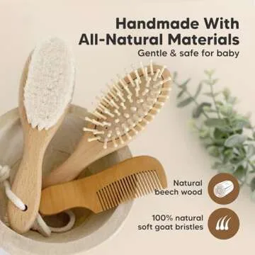 Gentle Baby Hair Brush Set for Newborns with Goat Bristle