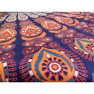raajsee Round Beach Tapestry Blue Orange Mandala Throw/Boho Hippie Beach Blanket Roundie/Indian Cotton Bohemian Large Round Table Cloth/Yoga Mat Meditation Picnic Rug 70 inch