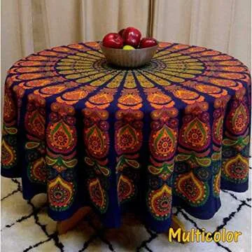 raajsee Round Beach Tapestry Blue Orange Mandala Throw/Boho Hippie Beach Blanket Roundie/Indian Cotton Bohemian Large Round Table Cloth/Yoga Mat Meditation Picnic Rug 70 inch