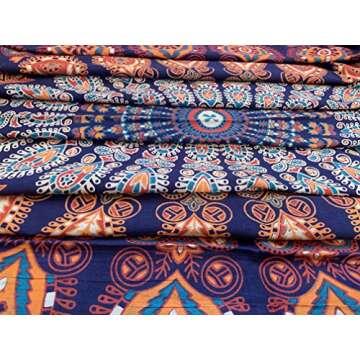 raajsee Round Beach Tapestry Blue Orange Mandala Throw/Boho Hippie Beach Blanket Roundie/Indian Cotton Bohemian Large Round Table Cloth/Yoga Mat Meditation Picnic Rug 70 inch
