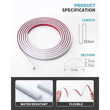 Art3d 25 Ft Peel and Stick Trim for Backsplash Tile Edge, Self-Adhesive Liner for Corner Decor in White
