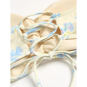 ZAFUL Women's Floral Print Bandeau Bikini Swimsuit in Beige