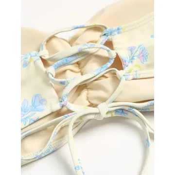 ZAFUL Women's Floral Print Bandeau Bikini Swimsuit in Beige