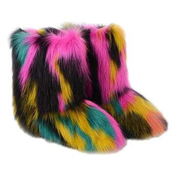TangDao Faux Fur Colorful Boots for Women Fuzzy Fluffy Furry Round Toe Suede Winter Comfortable Plus...
