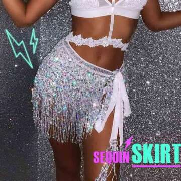 Zoestar Boho Sequin Tassel Hip Scarf New Year Eve Multilayer Belly Dance Skirt Christmas Belt Dance ...