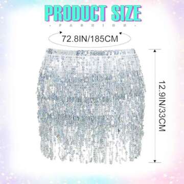 Zoestar Boho Sequin Tassel Hip Scarf New Year Eve Multilayer Belly Dance Skirt Christmas Belt Dance Skirt for Women (Silver)