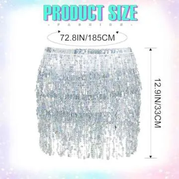 Zoestar Boho Sequin Tassel Hip Scarf New Year Eve Multilayer Belly Dance Skirt Christmas Belt Dance Skirt for Women (Silver)