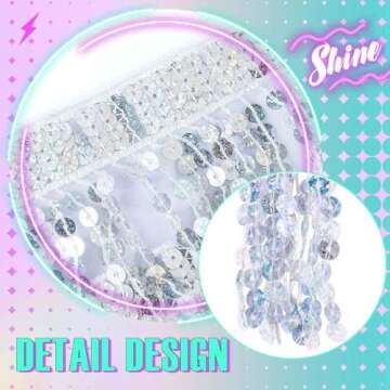 Zoestar Boho Sequin Tassel Hip Scarf New Year Eve Multilayer Belly Dance Skirt Christmas Belt Dance Skirt for Women (Silver)