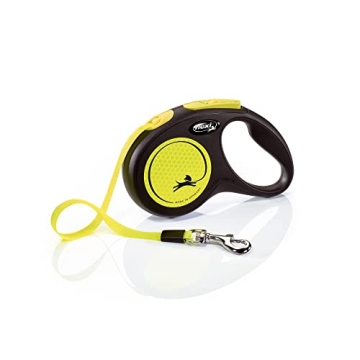 FLEXI New Neon Tape Retractable Dog Leashes for Small Dogs Upto 33 lbs. – 16 ft., Neon Yellow/Blac...