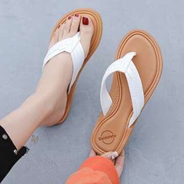 Saidoteto Women's Flip Flops Flat Sandal Casual Summer Thongs Comfort Slip-on Sandal Beach Wear.White Size 13 W220712
