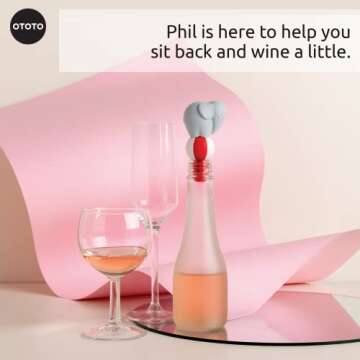 NEW!! OTOTO Wine Stoppers & Pourer - Halloween Gifts for Wine Lovers, Spooky Wine Bottle Stopper, Wine Goth Accessories, Wine Corks Wine Stoppers Wine Gifts, Fun Kitchen Gadgets (Phil)