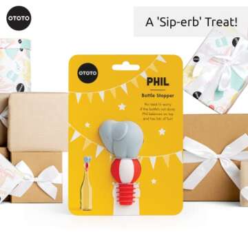 NEW!! OTOTO Wine Stoppers & Pourer - Halloween Gifts for Wine Lovers, Spooky Wine Bottle Stopper, Wine Goth Accessories, Wine Corks Wine Stoppers Wine Gifts, Fun Kitchen Gadgets (Phil)