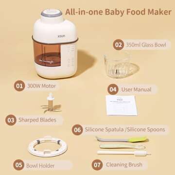 XSUN Baby Food Maker, One Step Baby Food Processor Steamer Puree Blender, Auto Cooking & Grinding, Keep Warm and Timer, SUS304 Stainless Steel Blades, with Self Cleans, Touch Screen Control