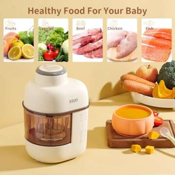 XSUN Baby Food Maker, One Step Baby Food Processor Steamer Puree Blender, Auto Cooking & Grinding, Keep Warm and Timer, SUS304 Stainless Steel Blades, with Self Cleans, Touch Screen Control