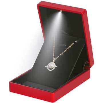 LED Light Pendant Necklace Gift Box, Velvet Jewelry Storage Display Case for Proposal Engagement Wed...