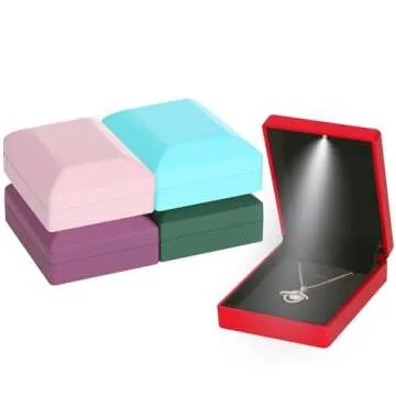 LED Light Pendant Necklace Gift Box, Velvet Jewelry Storage Display Case for Proposal Engagement Wedding Anniversary Birthday Valentine's Day (Red)
