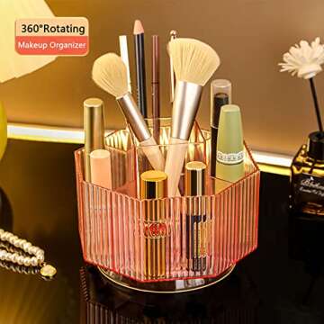 LINFIDITE 360°Rotating Makeup Brush Holder Cosmetic Display Case Clear Makeup Lip Gloss Organizer C...