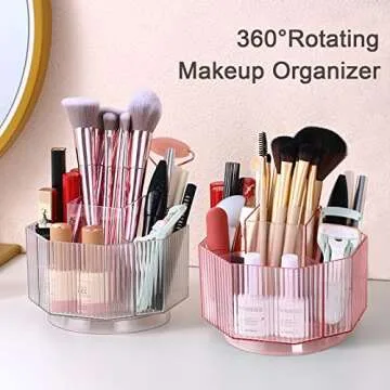 LINFIDITE 360° Rotating Makeup Organizer Clear Pink