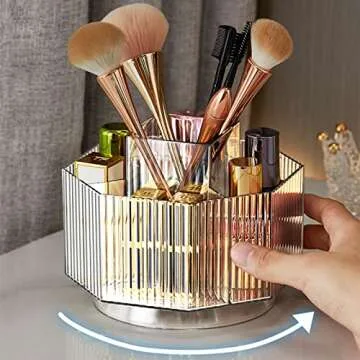 LINFIDITE 360° Rotating Makeup Organizer Clear Pink