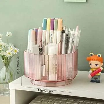 LINFIDITE 360° Rotating Makeup Organizer Clear Pink