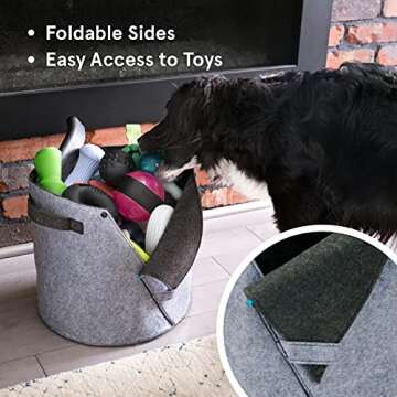 Barkbox – Felt Storage Bin for Dog Toys – Long Lasting Pet Supplies Container – Dog Home Decor Organizer for Tennis Balls, Squeaker Toys, Leashes, Collars and More – Standard Size 12” x 13”