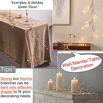 Fudios Lighted Birch Garland with Timer 48 LED Fairy Lights 6ft Battery Operated for Mantle Decor, L...