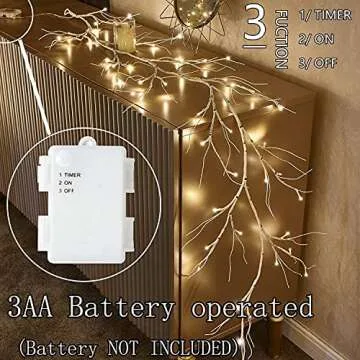 Fudios Lighted Birch Garland with Timer 48 LED Fairy Lights 6ft Battery Operated for Mantle Decor, Lit Christmas White Twig Garland Winter Home Wall Decoration Indoor Outdoor Use 1 Set