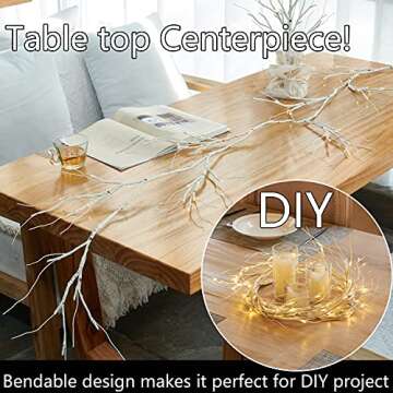 Fudios Lighted Birch Garland with Timer 48 LED Fairy Lights 6ft Battery Operated for Mantle Decor, Lit Christmas White Twig Garland Winter Home Wall Decoration Indoor Outdoor Use 1 Set