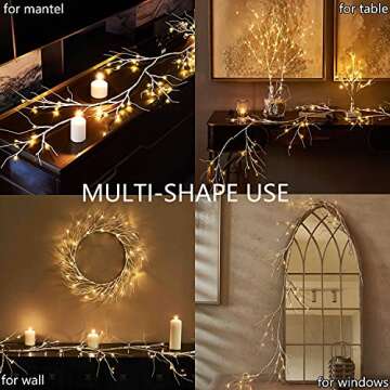 Fudios Lighted Birch Garland with Timer 48 LED Fairy Lights 6ft Battery Operated for Mantle Decor, Lit Christmas White Twig Garland Winter Home Wall Decoration Indoor Outdoor Use 1 Set