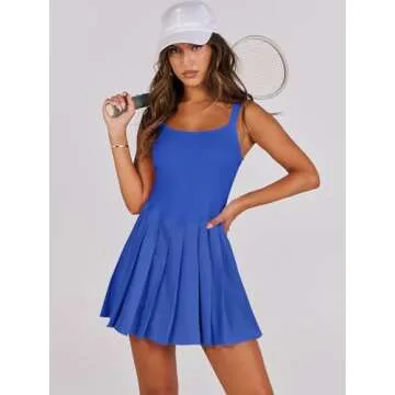 ANRABESS Women's Tennis Athletic Pleated Summer Mini Dress 2025 Golf Workout Build in Shorts Casual Romper Short Sundress Royal Blue Large
