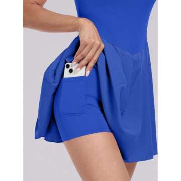 ANRABESS Women's Tennis Athletic Pleated Summer Mini Dress 2025 Golf Workout Build in Shorts Casual Romper Short Sundress Royal Blue Large