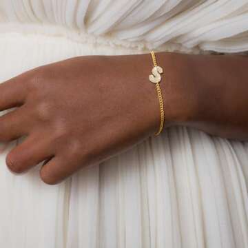 Moodear Gold Bracelets for Women Non Tarnish - Dainty Gold Bubbles Initial CZ S Bracelet Cute 14K Gold Filled Letter Cuban Link Chain Bracelets for Women Gold Jewelry Gift