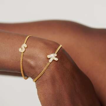 Moodear Gold Bracelets for Women Non Tarnish - Dainty Gold Bubbles Initial CZ S Bracelet Cute 14K Gold Filled Letter Cuban Link Chain Bracelets for Women Gold Jewelry Gift