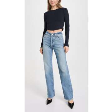 PAIGE Women's Sawyer Wide Leg 32" Jeans, Vanda Distressed, Blue, 31