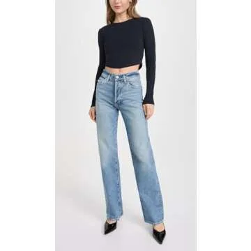 PAIGE Women's Sawyer Wide Leg 32" Jeans, Vanda Distressed, Blue, 31