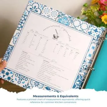 Cookbook Recipe Binder/Organizer, Blue Pattern 3-Ring Binder to Hold All Your Recipes and Recipe Cards, 6 Tabbed Divider Sections, 50 Matching Recipe Cards Included