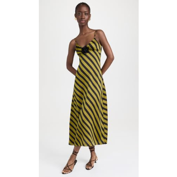 MOON RIVER V-Neck Satin Midi Dress for Elegant Style