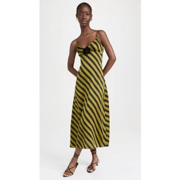 MOON RIVER V-Neck Satin Midi Dress for Elegant Style