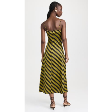 MOON RIVER V-Neck Satin Midi Dress for Elegant Style