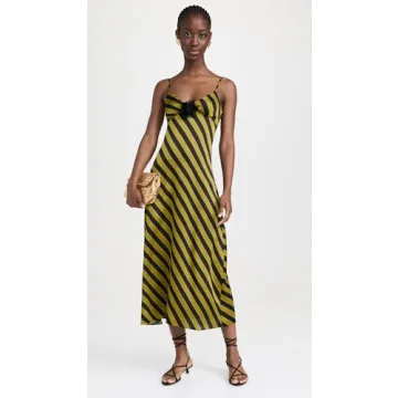 MOON RIVER V-Neck Satin Midi Dress for Elegant Style