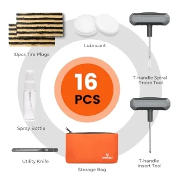 ETENWOLF Flat Tire Repair Kit with Plugs 16 Pcs, Heavy Duty Tire Plug Kit for Car, Motorcycle, ATV, ...